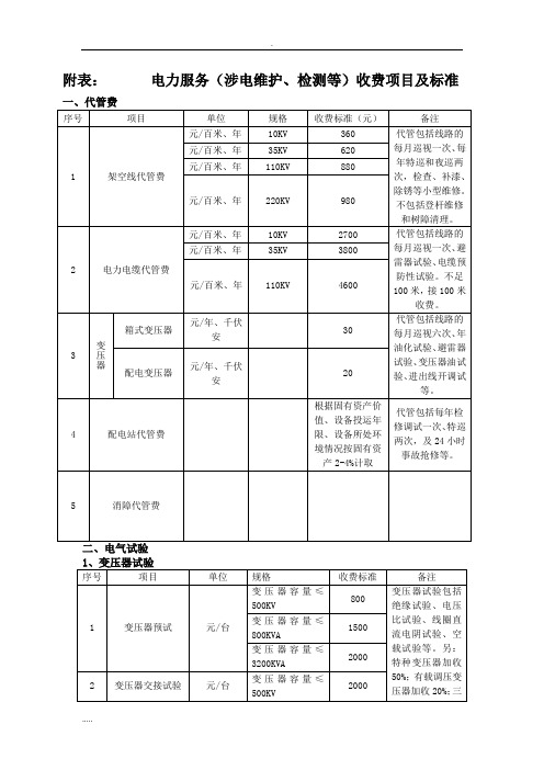 电力服务收费标准附表