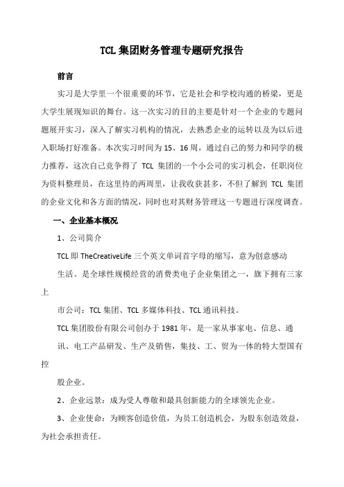 TCL集团财务管理专题研究报告