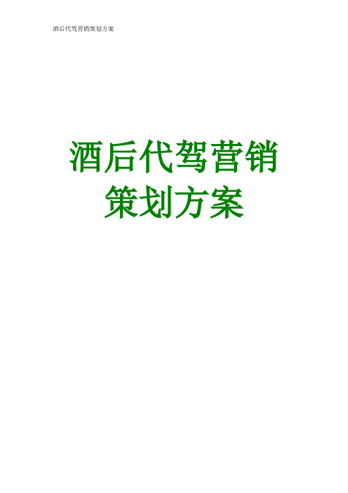 2015代驾公司营销计划书 酒后代驾行业营销策划方案