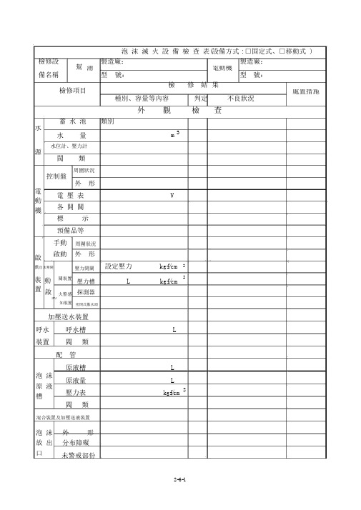 泡沫灭火设备检查表填写说明及范例