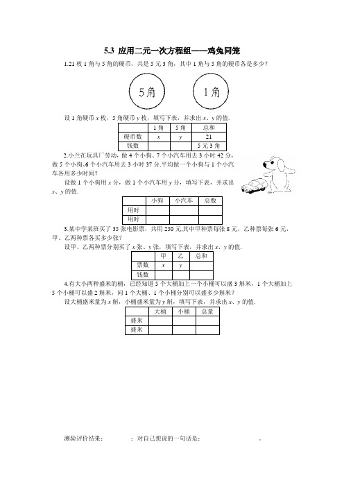 5.3 应用二元一次方程组——鸡兔同笼2 课时配套练习 专项练习
