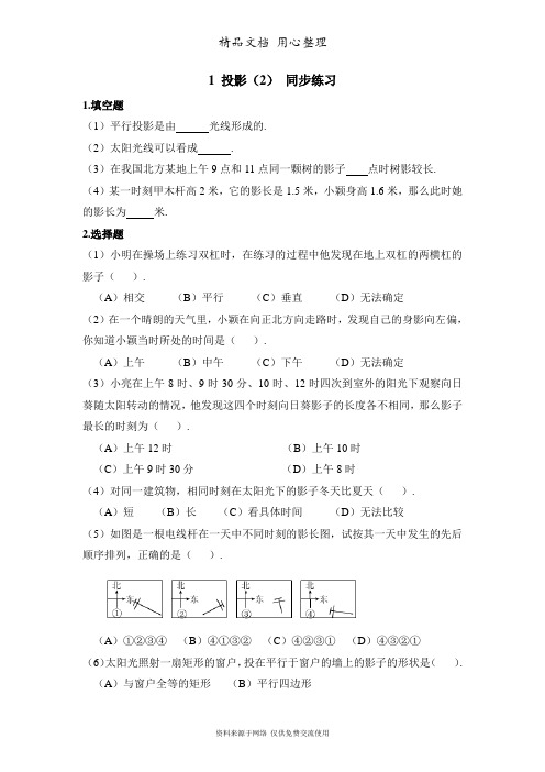 鲁教版初中数学九年级上册《投影(2)》同步练习