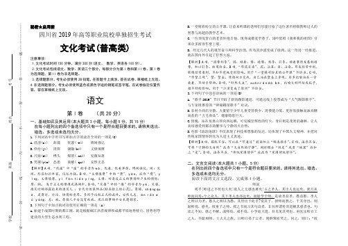 四川2019年高职院校单招普高类语文真题教师评讲专用卷