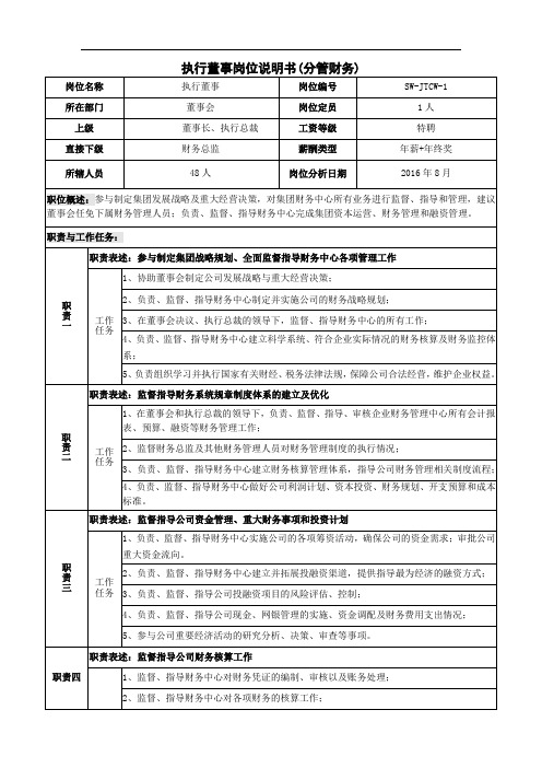 执行董事岗位说明书(分管财务)