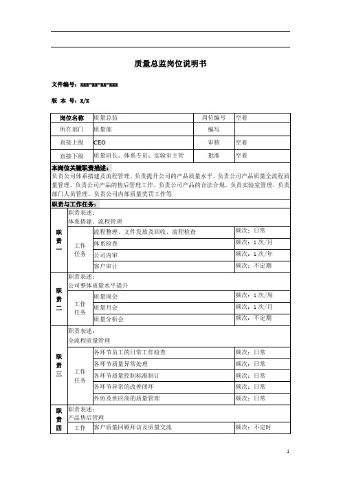 岗位说明书-质量总监