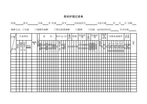 骨科护理记录单