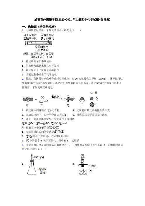 成都市外国语学校2020-2021年上册期中初三化学试题(含答案)