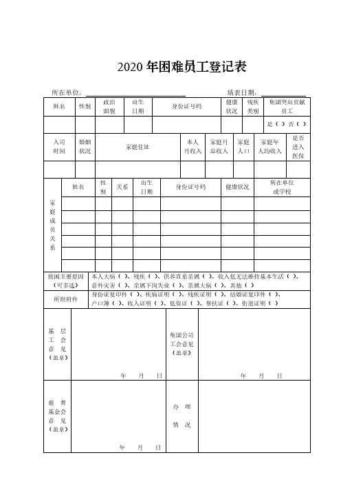 困难员工登记表