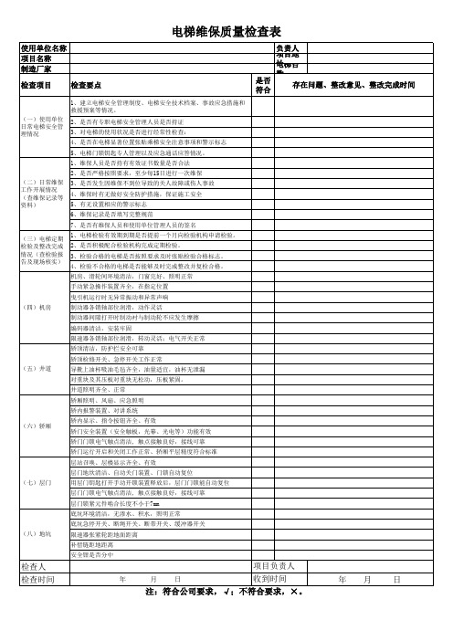 电梯维保质量检查记录表