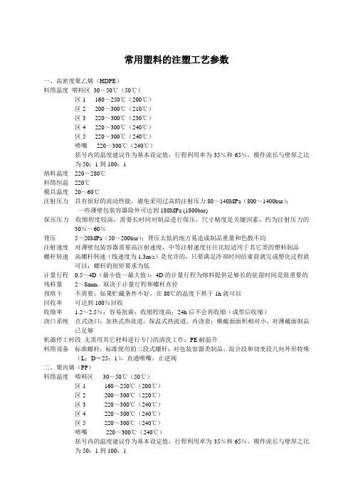 (塑料橡胶材料)常用塑料注塑工艺参数