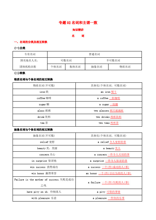 高考英语语法复习专题02名词和主谓一致(知识精讲)牛津译林版