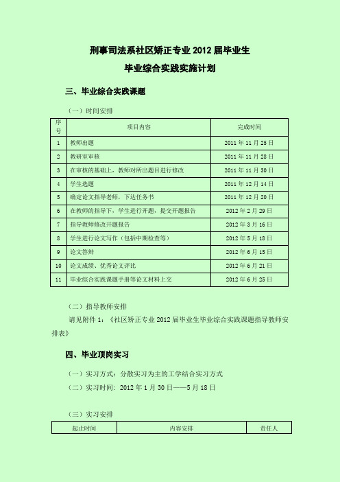 社区矫正专业2012届毕业生综合实践实施计划[1]