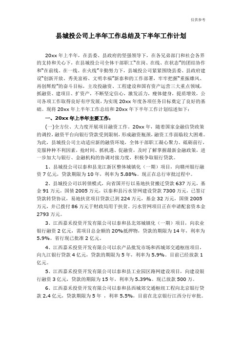 县城投公司上半年工作总结及下半年工作计划