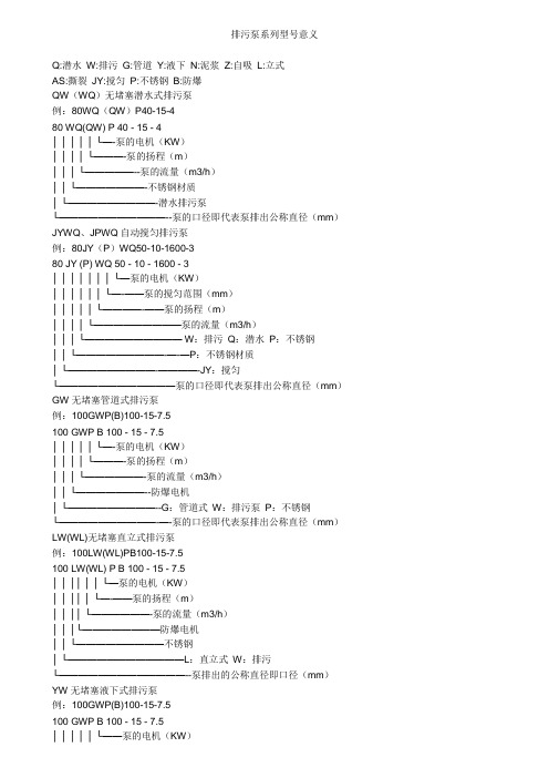 排污泵系列型号意义