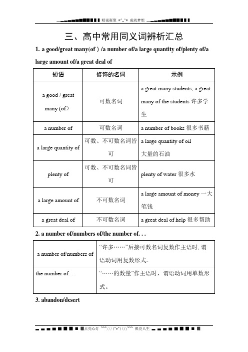 高考英语复习素材：高中常用同义词辨析汇总[高考](可编辑修改word版)