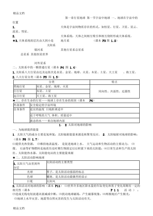 最新人教版高一地理必修一知识点总结(重点)