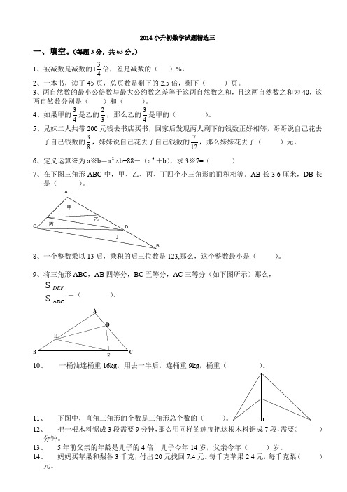 2014小升初数学试题精选三