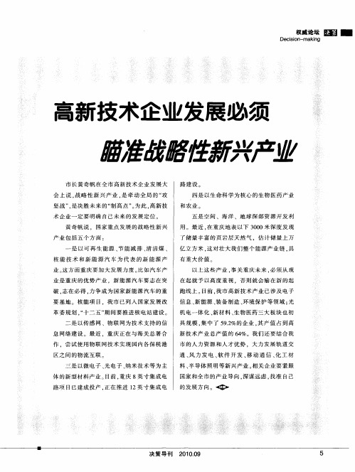 高新技术企业发展必须瞄准战略性新兴产业