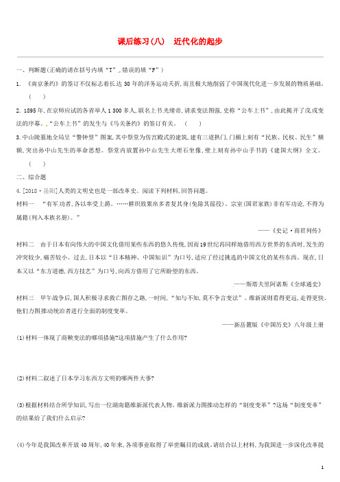 (江西专版)2019中考历史高分一轮复习第二部分中国近代史课后练习08近代化的起步习题