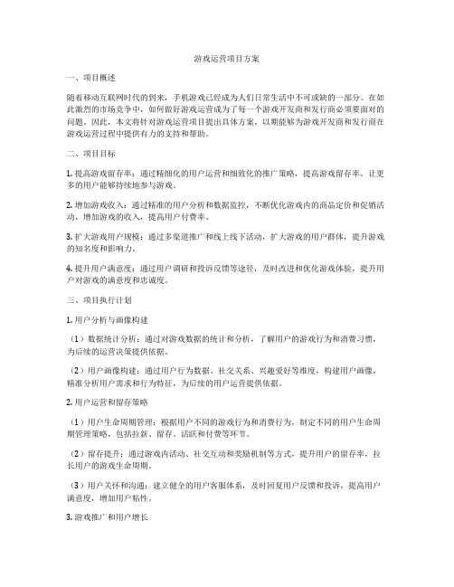 游戏运营项目方案