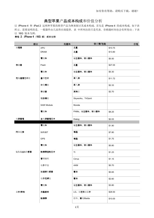 典型苹果产品成本构成和价值分析