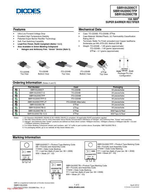 SBR10U200CTFP;SBR10U200CTB;SBR10U200CT;中文规格书,Datasheet资料