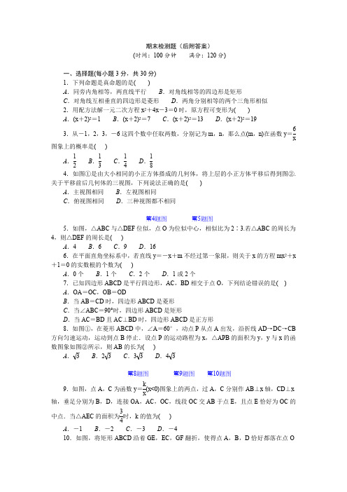 北师大版数学2023-2024学年度九年级上册期末检测题(有答案)