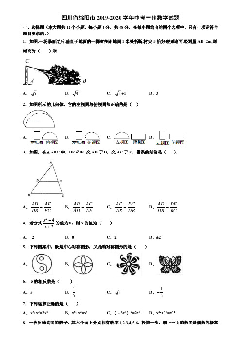 四川省绵阳市2019-2020学年中考三诊数学试题含解析