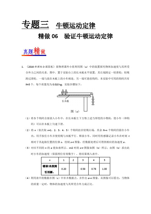 精做06 验证牛顿运动定律-试题君之大题精做君2017-2018学年高考物理 含解析 精品