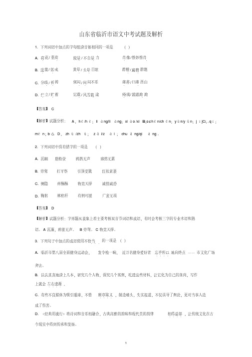 2019年山东省临沂市中考语文试题及详细解析