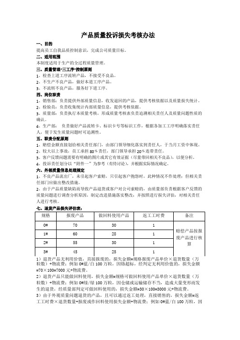 产品质量投诉损失考核办法