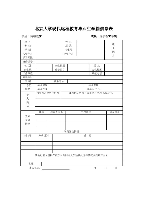 毕业生学籍信息表