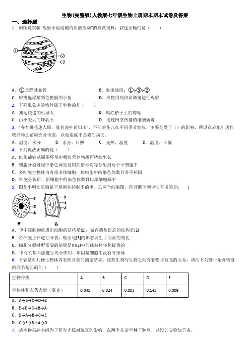 生物(完整版)人教版七年级生物上册期末期末试卷及答案