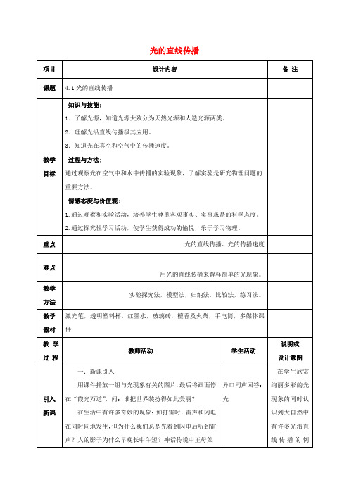 精品八年级物理上册 4、1 光的直线传播教案 (新版)新人教版word版word版