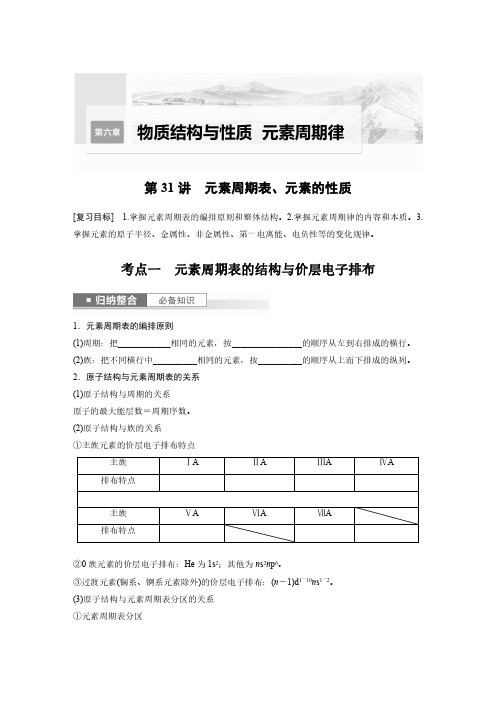 第6章 第31讲 元素周期表、元素的性质-2024年高考化学一轮复习讲义(新人教新高考版)