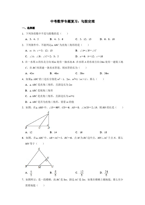 中考数学专题复习：勾股定理