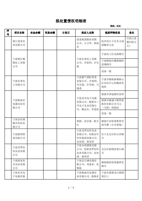 拟处置债权明细表