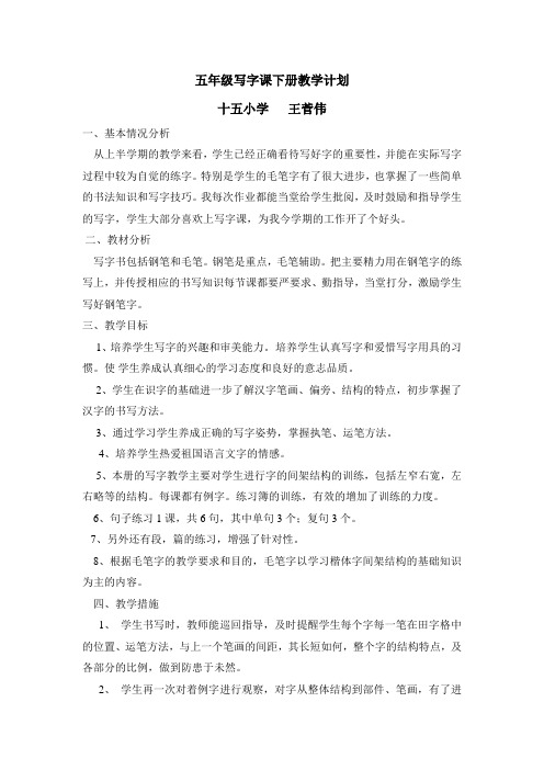 五下写字教学计划