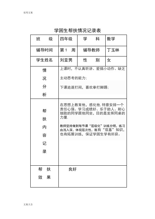 学困生帮扶情况记录簿表