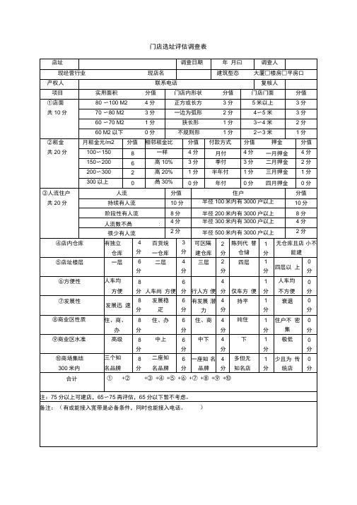 门店选址评估调查表