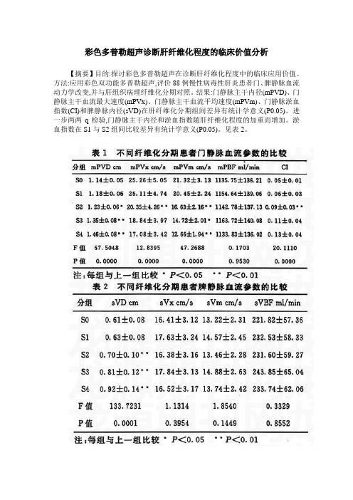 彩色多普勒超声诊断肝纤维化程度的临床价值分析