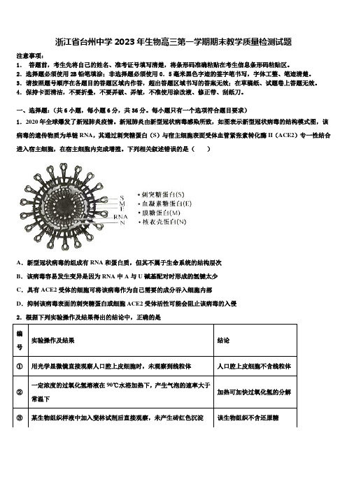 浙江省台州中学2023年生物高三第一学期期末教学质量检测试题含解析