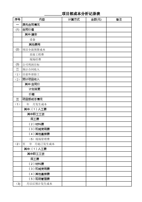 成本分析 表格