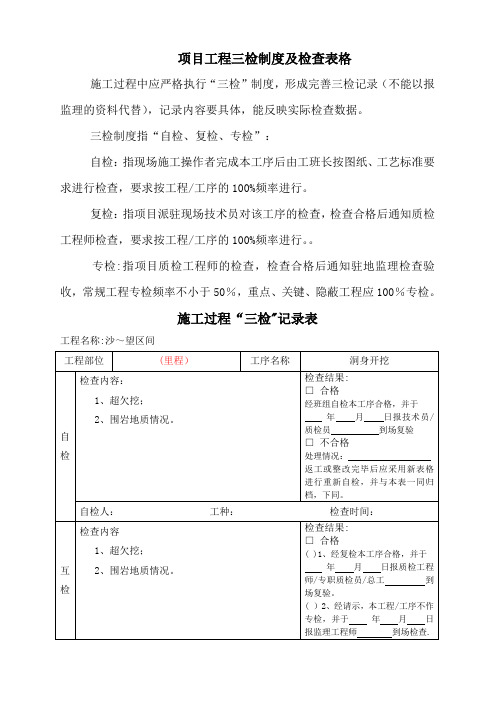 项目工程质量三检制度及检查表格全解