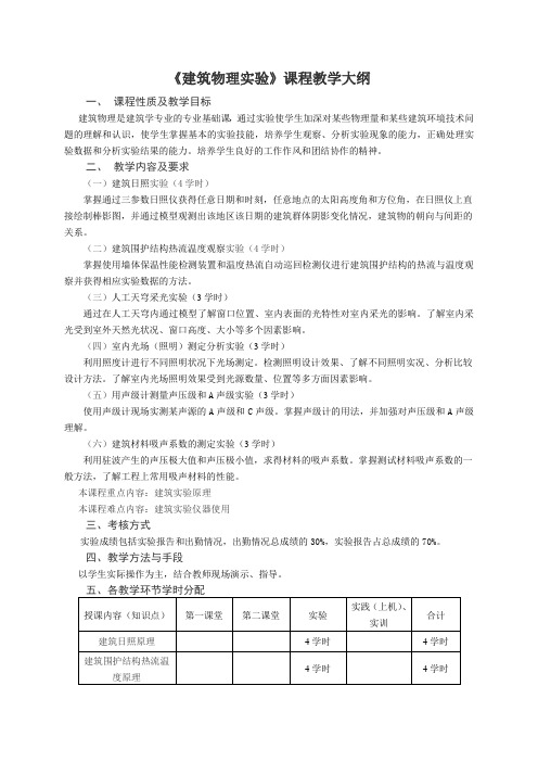 建筑学专业实验大纲