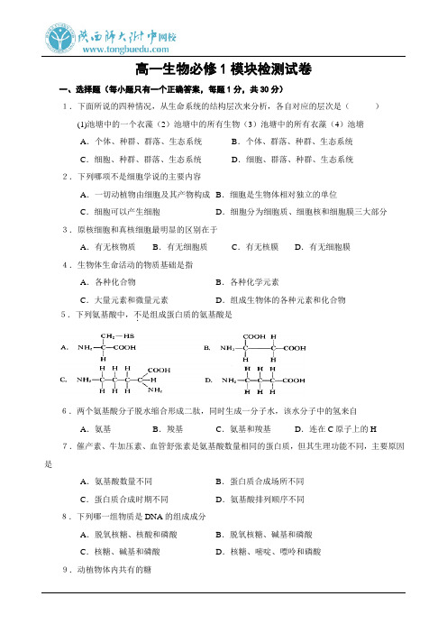 高一生物必修1模块检测试卷