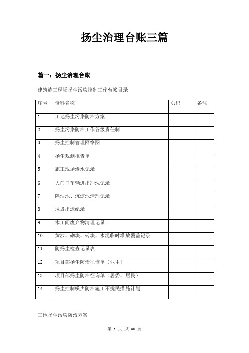 扬尘治理台账三篇