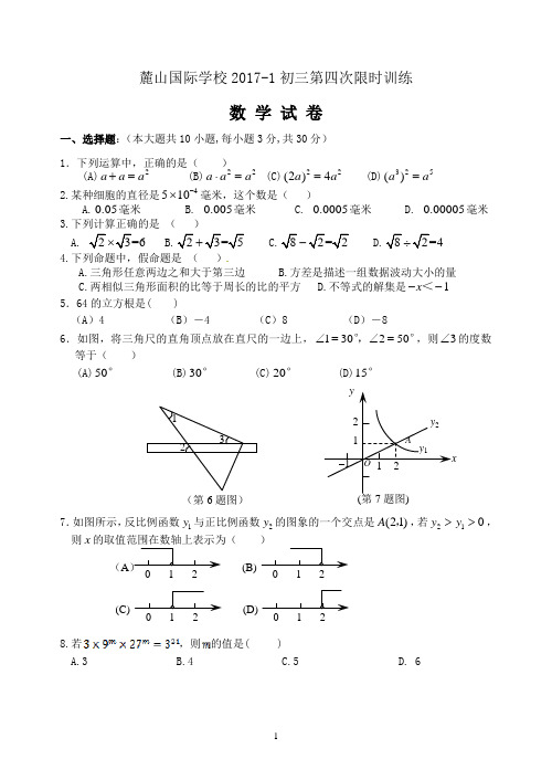 湖南省长沙市麓山国际实验学校2017学年上学期初三第四次限时训练数学试卷