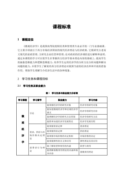 微观经济学课程标准