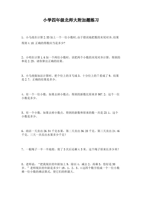 北师大版数学四年级下册：附加题专项练习